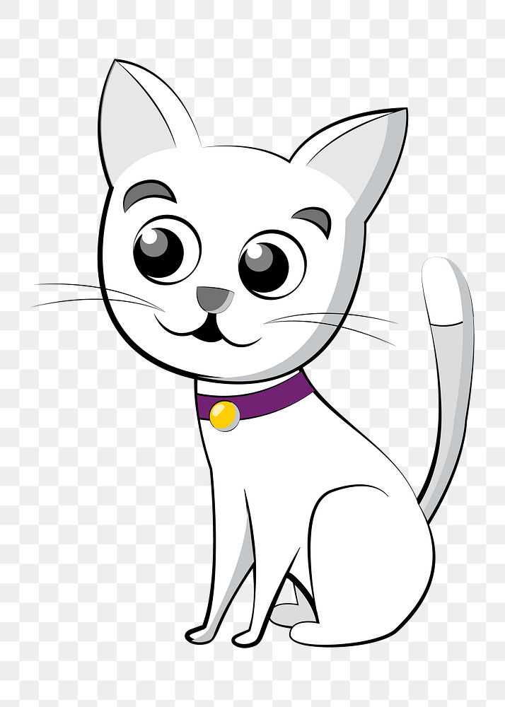 White cat  png clipart illustration, transparent background. Free public domain CC0 image.