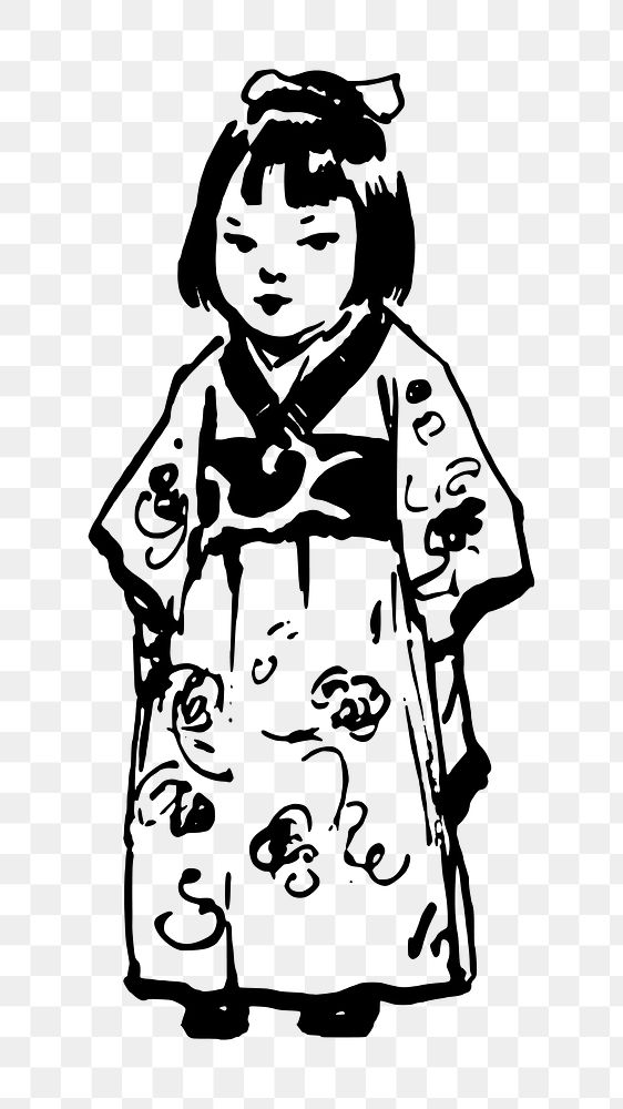Japanese little girl png illustration, transparent background. Free public domain CC0 image.