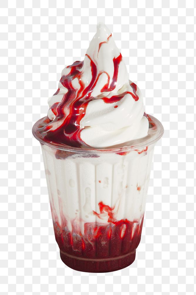 Strawberry ice-cream sundae png sticker, transparent background