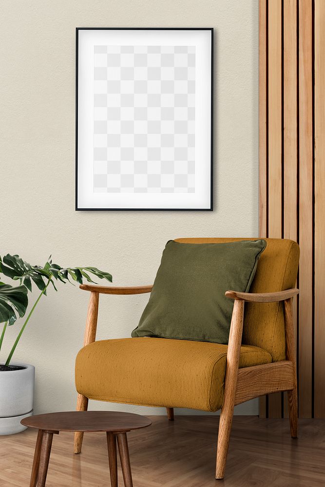 Photo frame png mockup, living room decor, transparent design