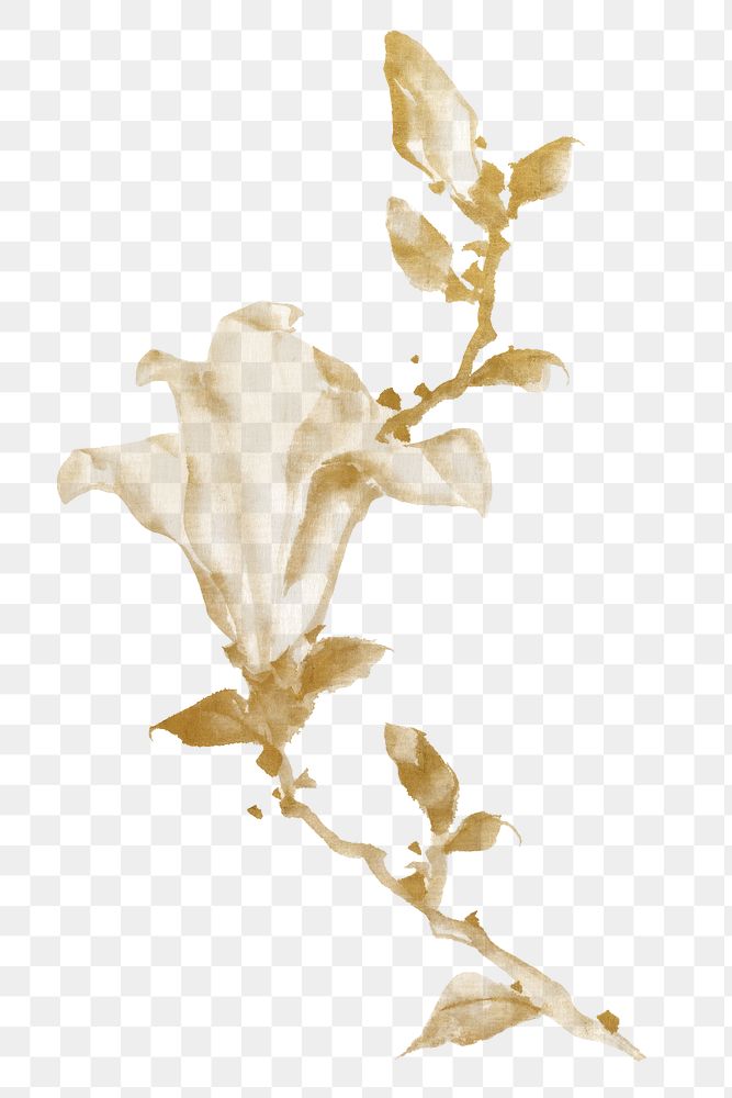 Vintage Hokusai's gold flower png on transparent background. Remixed by rawpixel.