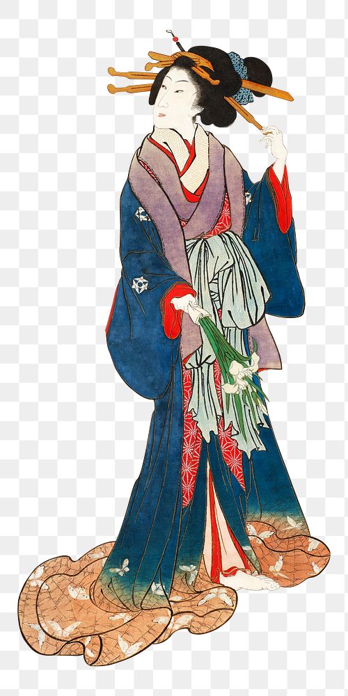 Japanese woman png on transparent background.    Remastered by rawpixel. 