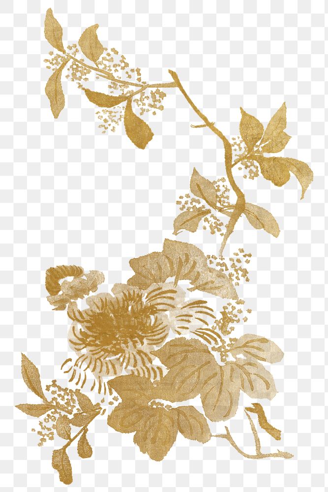 Vintage gold flower png on transparent background. Remixed by rawpixel.