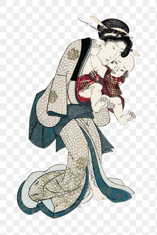 Japanese woman png on transparent background, holding a baby.    Remastered by rawpixel. 