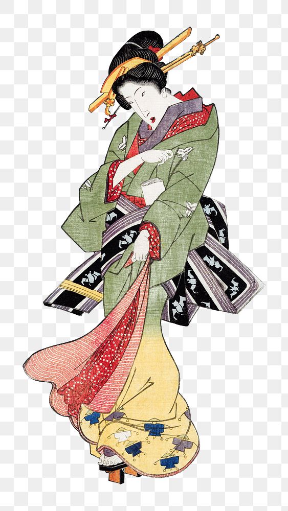 Japanese geisha png on transparent background.   Remastered by rawpixel. 