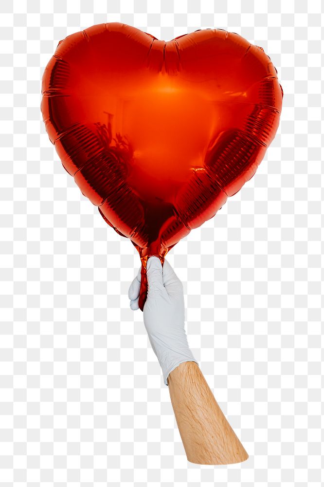 Png hand holding heart balloon sticker, transparent background