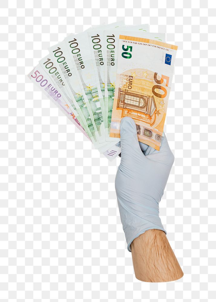 Png hand holding money sticker, transparent background