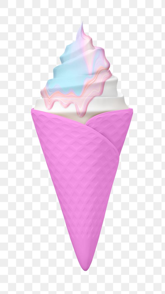 Pink ice-cream cone png 3D sticker, transparent background