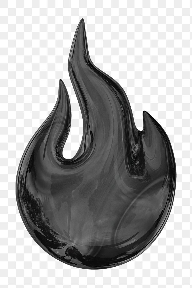 Black flame png 3D sticker, transparent background