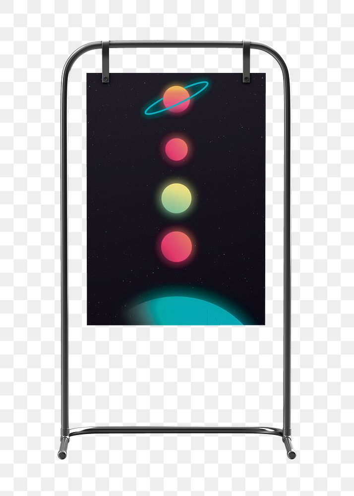 Space poster stand png sign, transparent background