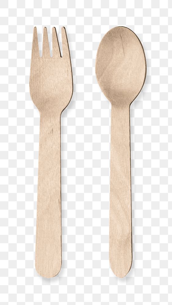 PNG wooden fork and spoon sticker, transparent background