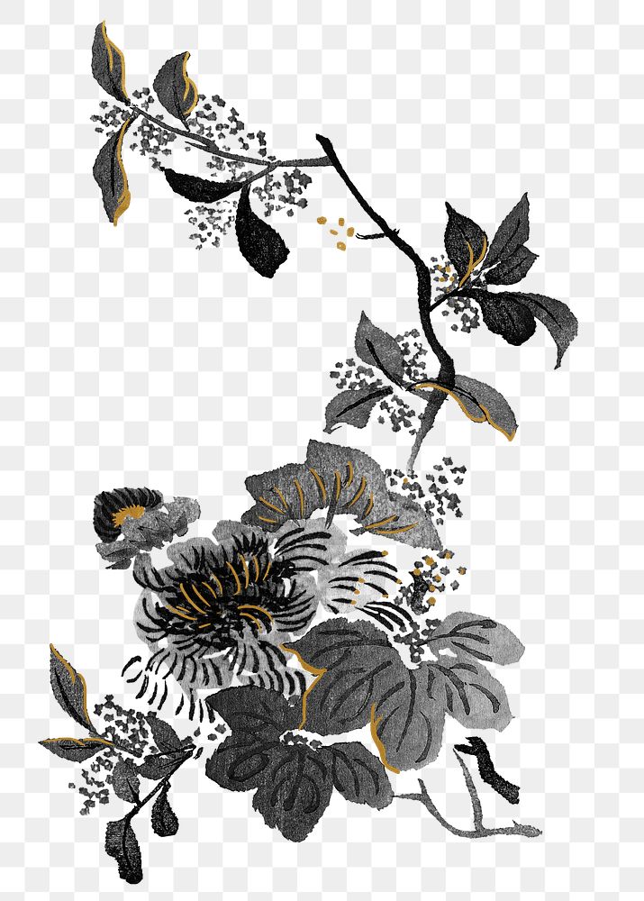 Aesthetic flower png Japanese ukiyo-e remixed sticker, transparent background