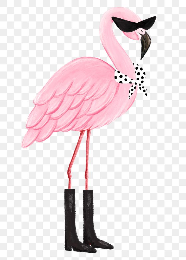 Cool flamingo png sticker, cute animal illustration, transparent background