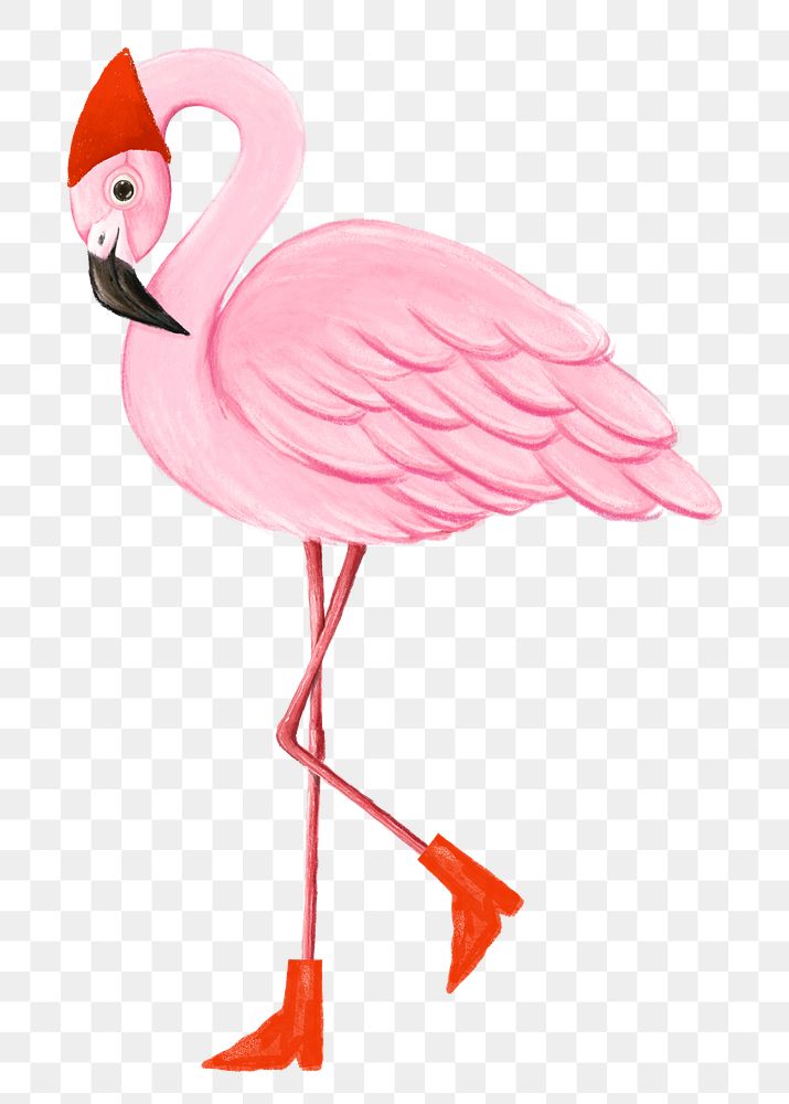 Christmas flamingo png sticker, cute animal illustration, transparent background