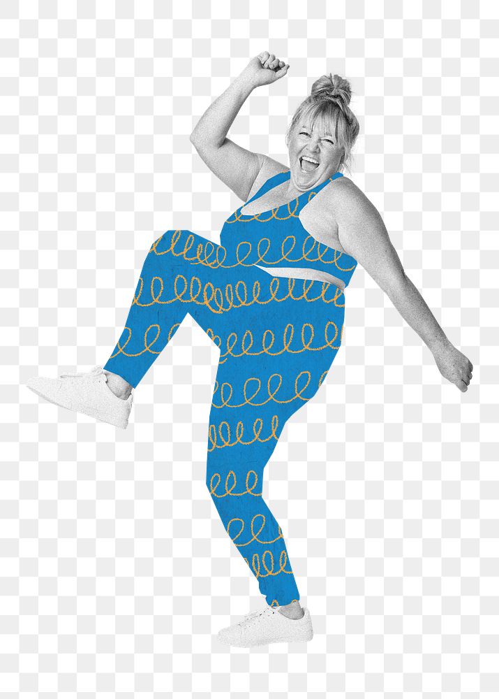 Plus-size woman dancing png sticker, transparent background