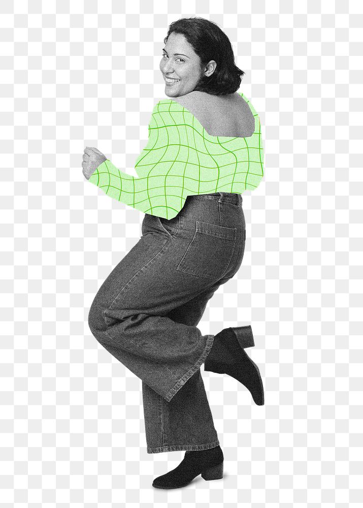 Cheerful woman dancing png sticker, transparent background