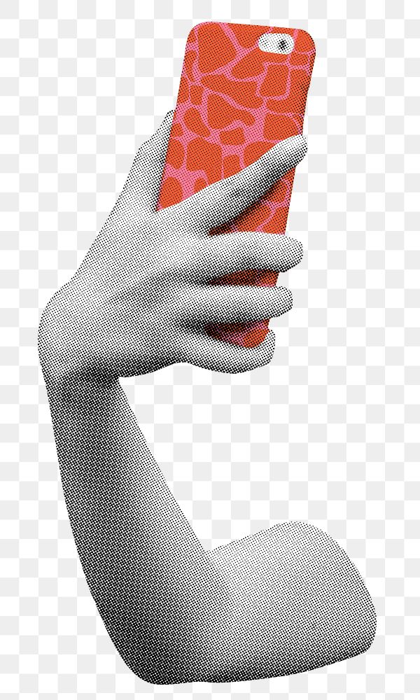 Hand holding phone png sticker, taking selfies, transparent background