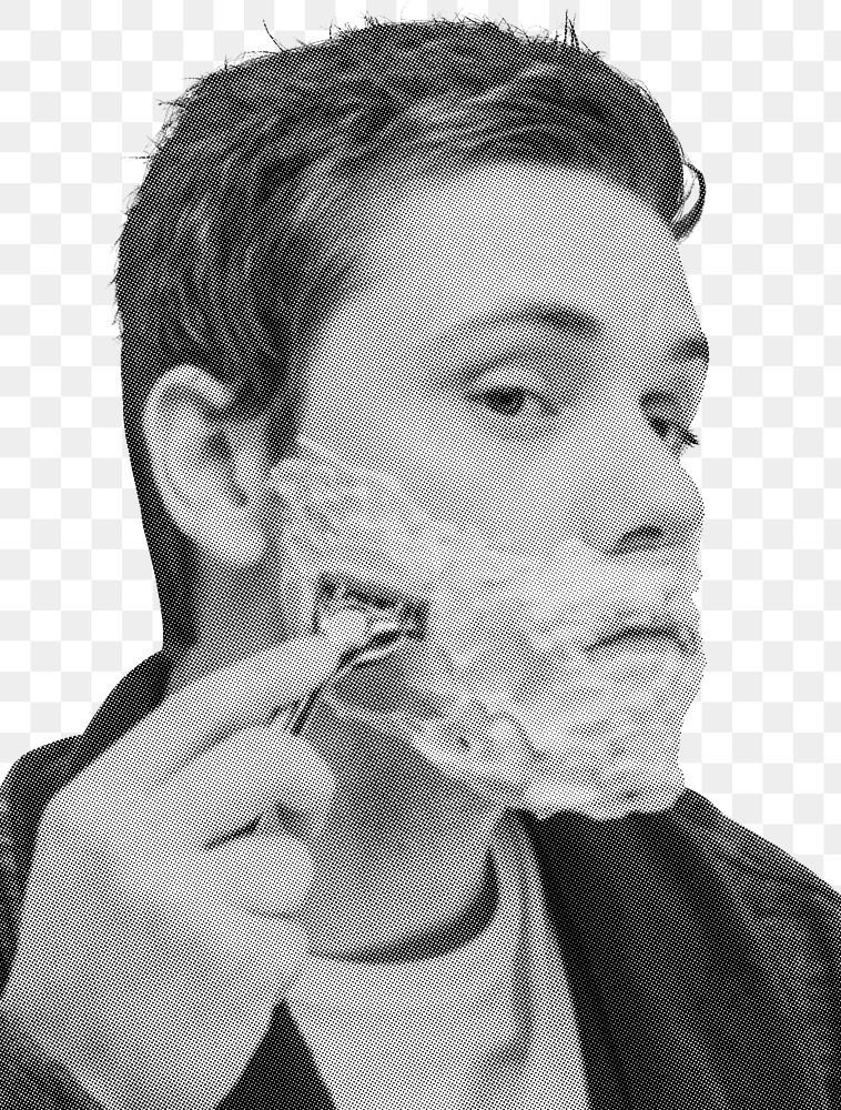 Man shaving beard png sticker, black and white photo, transparent background