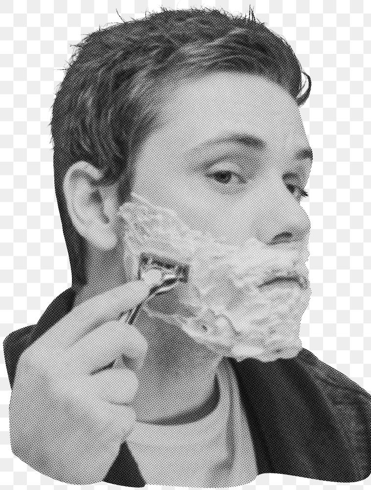 Man shaving beard png sticker, black and white photo, transparent background