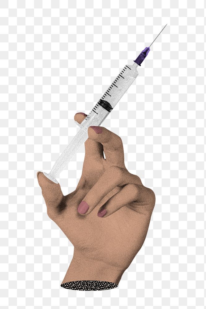 Hand holding syringe png sticker, medical image, transparent background