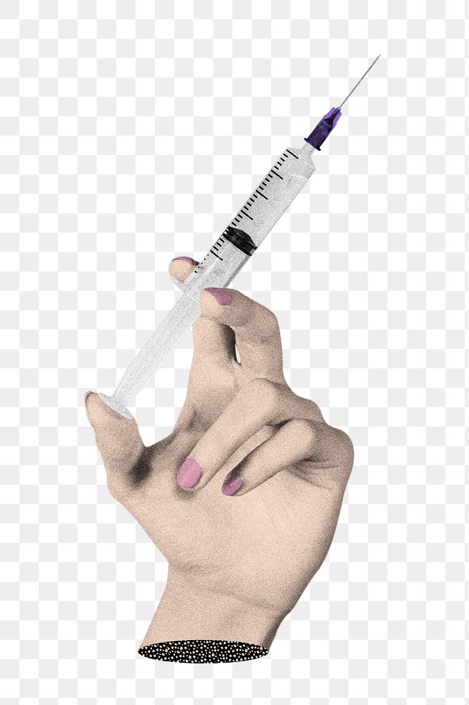 Hand holding syringe png sticker, medical image, transparent background