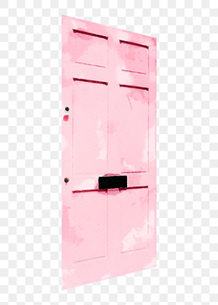 Pink watercolor door png sticker, interior remix, transparent background