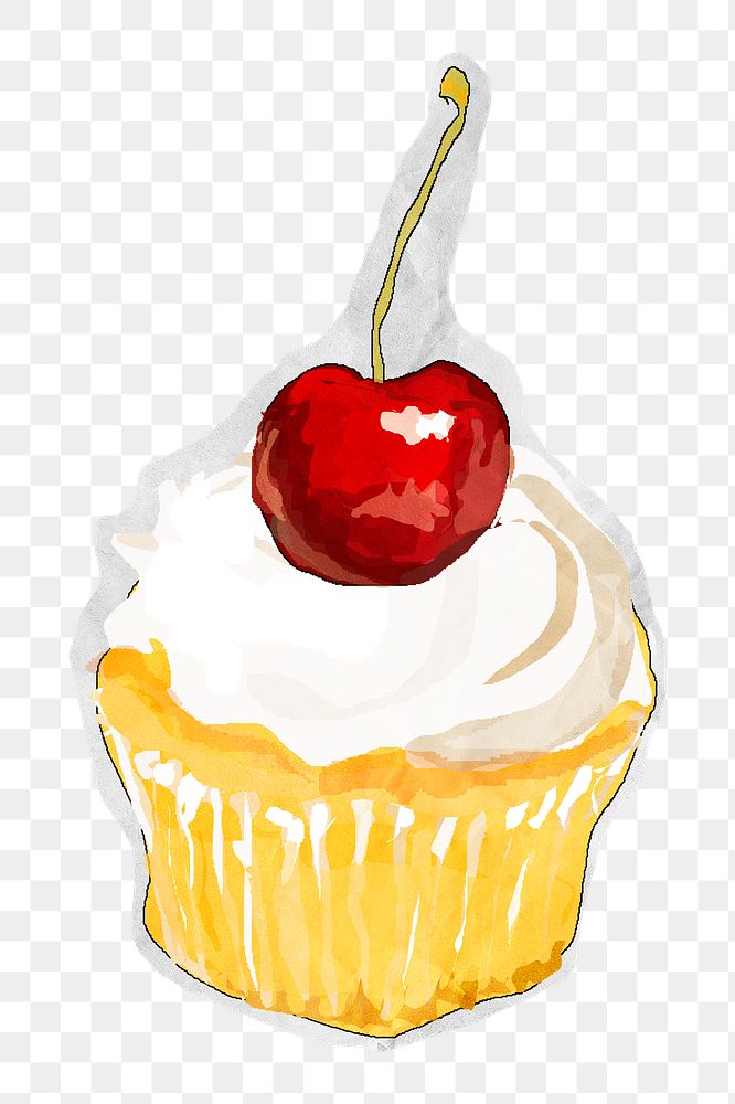 Cherry cupcake png sticker, cute dessert illustration, transparent background