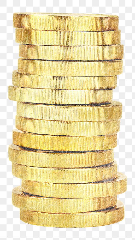 Stacked gold coins png sticker, transparent background