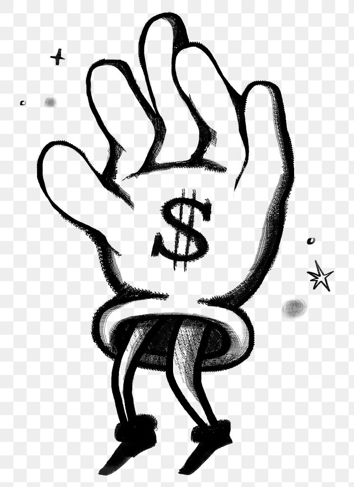 Dollar sign glove png sticker, business doodle, transparent background
