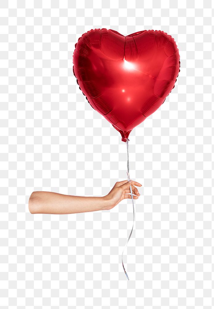 Png hand holding heart balloon sticker, transparent background