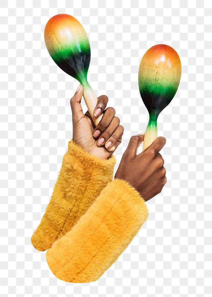 Png hands holding maracas sticker, transparent background