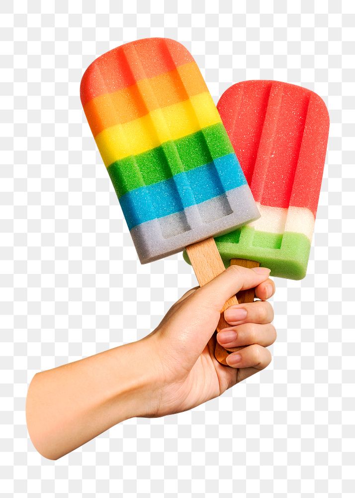 Png hand with ice pops sticker, transparent background