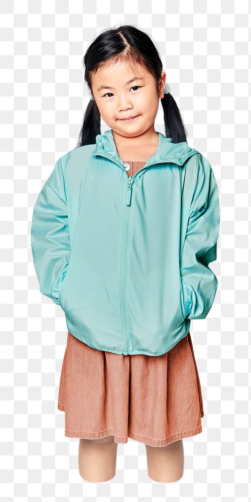 Little girl png sticker, wearing jacket, transparent background