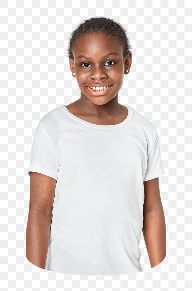 Little girl png sticker, wearing t-shirt, transparent background