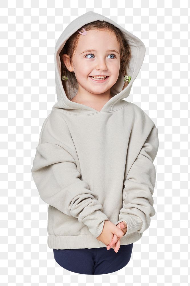 Little girl png sticker, wearing hoodie, transparent background