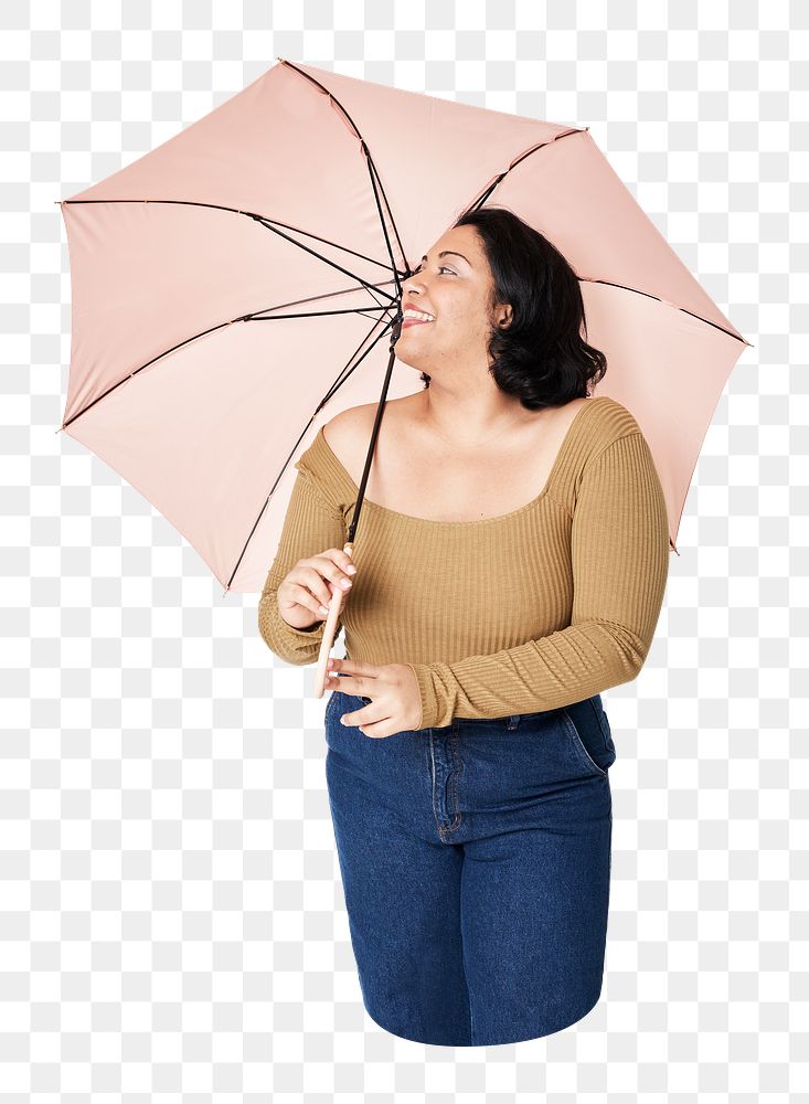 Png woman holding umbrella sticker, transparent background