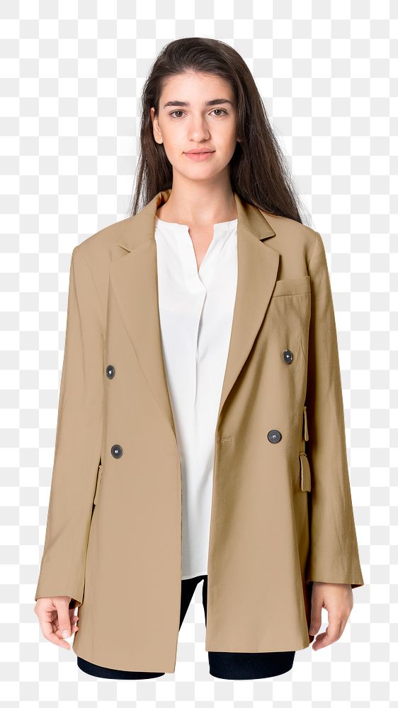 Png woman in trench coat sticker, transparent background