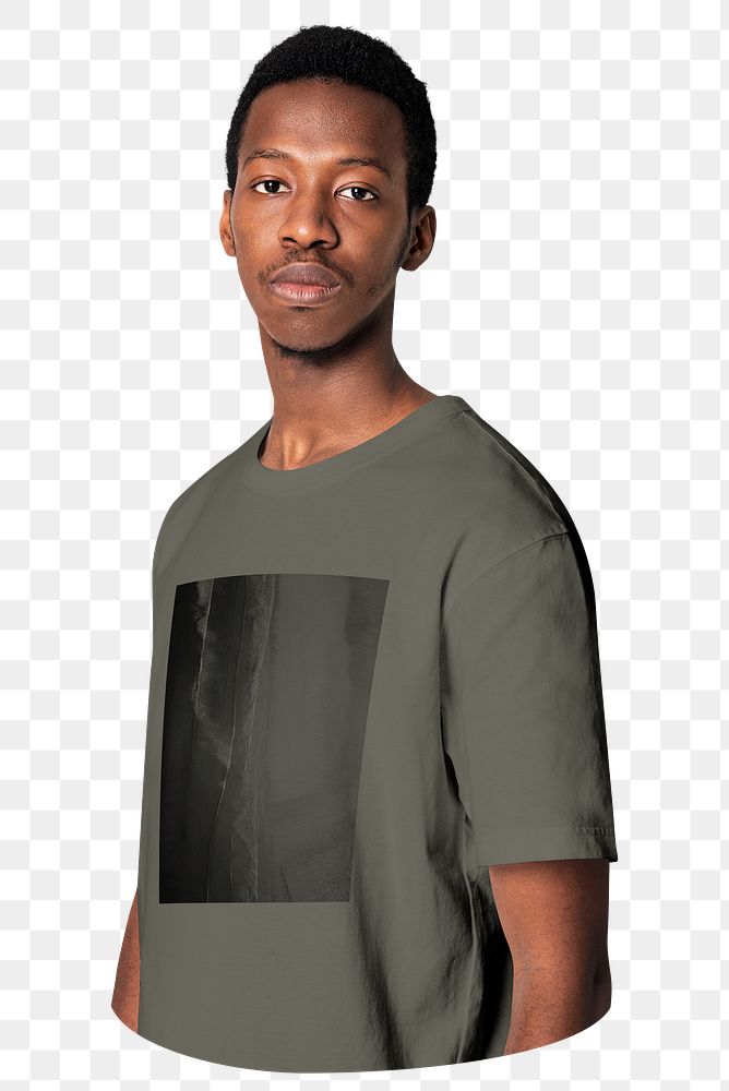 Png African American man sticker, gray t-shirt, transparent background