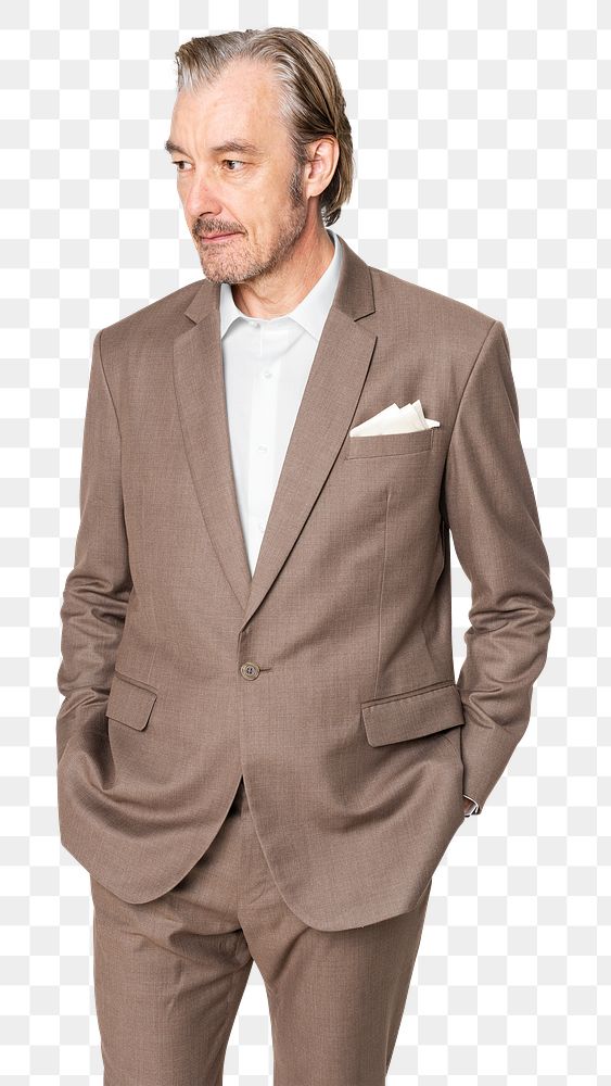 Businessman png mockup in brown suit on transparent background