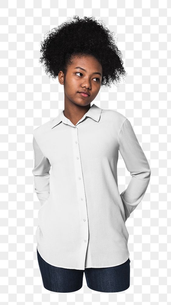 Png white shirt girl sticker, transparent background