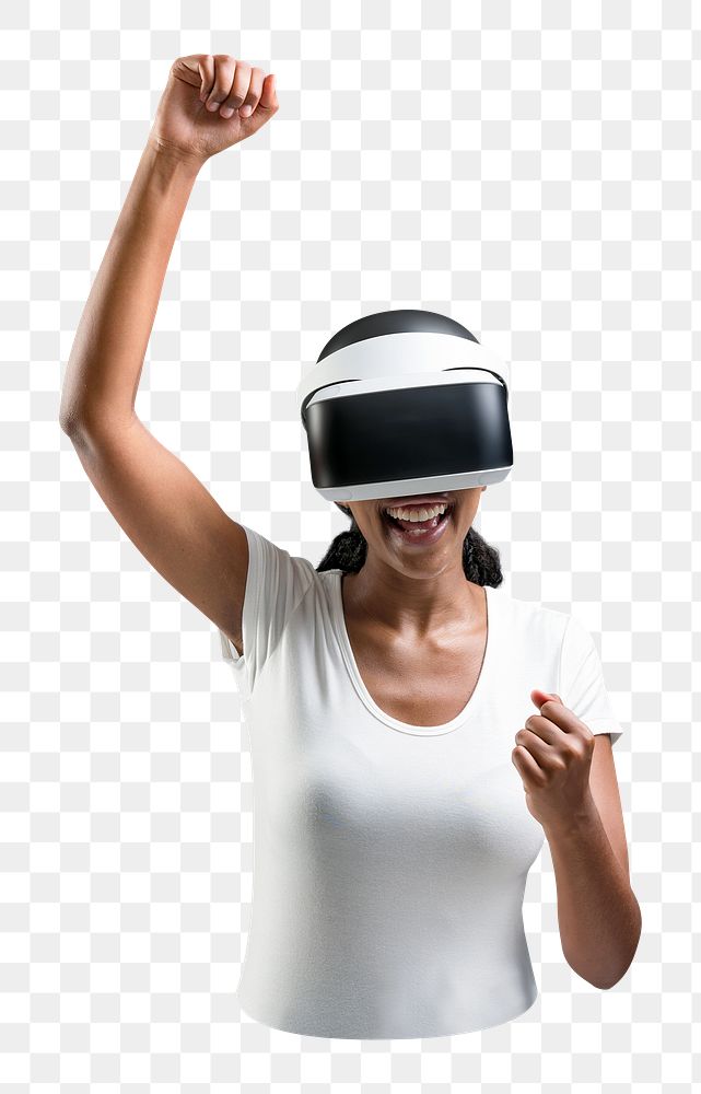 Png woman with VR headset sticker, transparent background