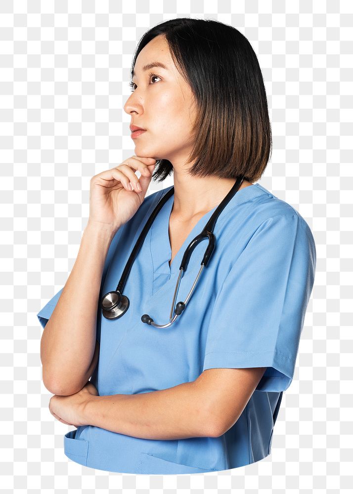 Nurse thinking png sticker, transparent background
