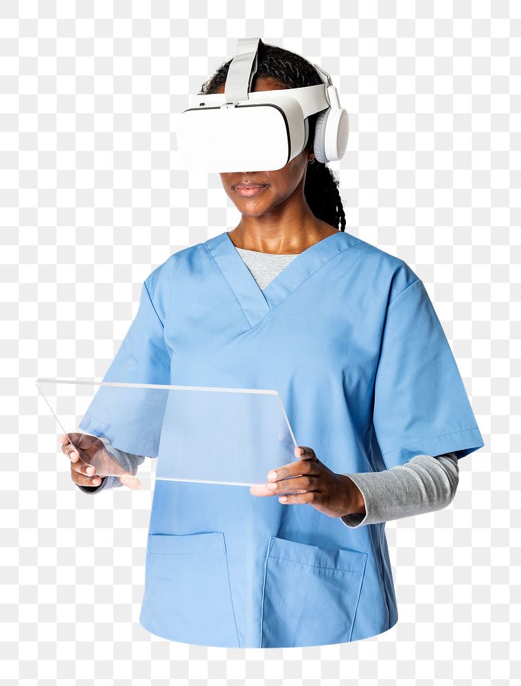 Png doctor in VR glasses sticker, transparent background