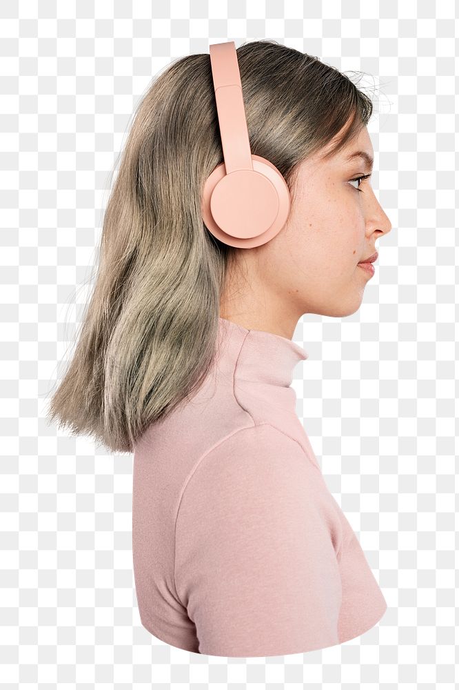 Woman with headphones png sticker, transparent background