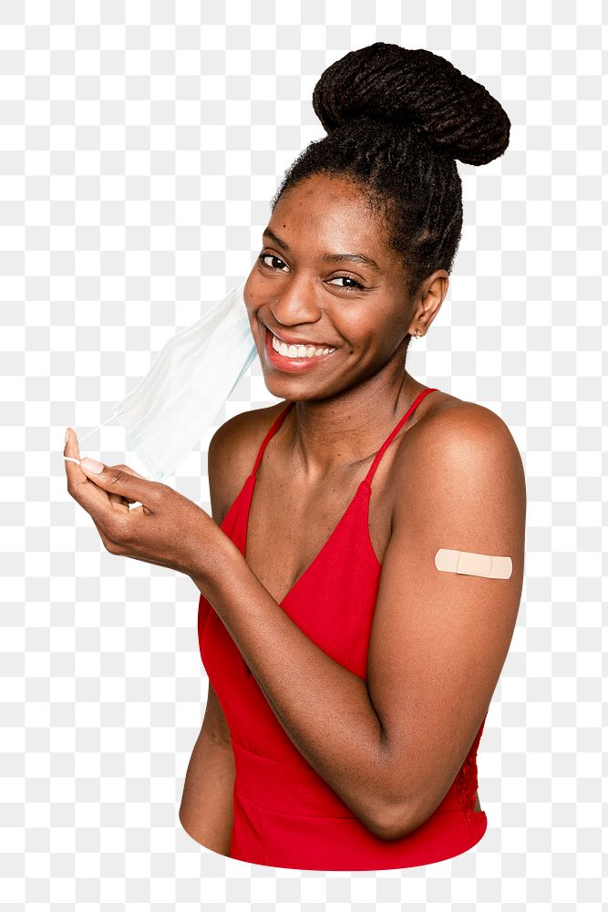 Vaccinated woman png sticker, transparent background