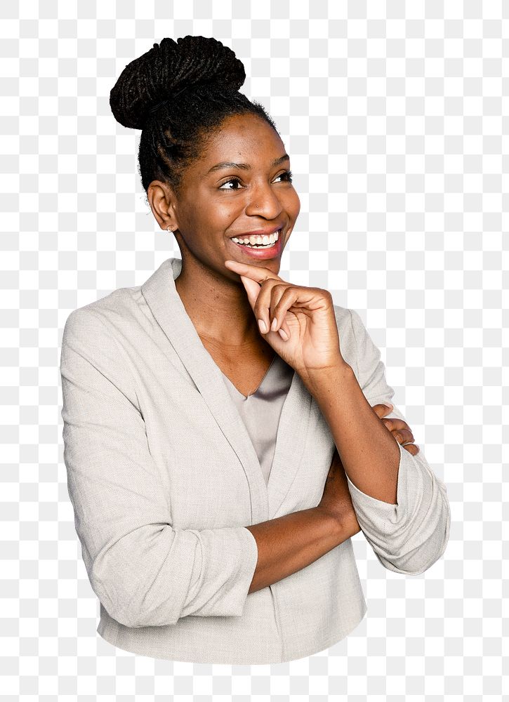 Png African-American woman smiling sticker, transparent background