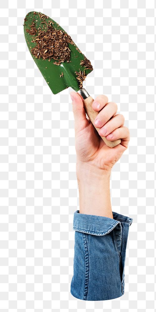 Green shovel png sticker, gardening tool, transparent background