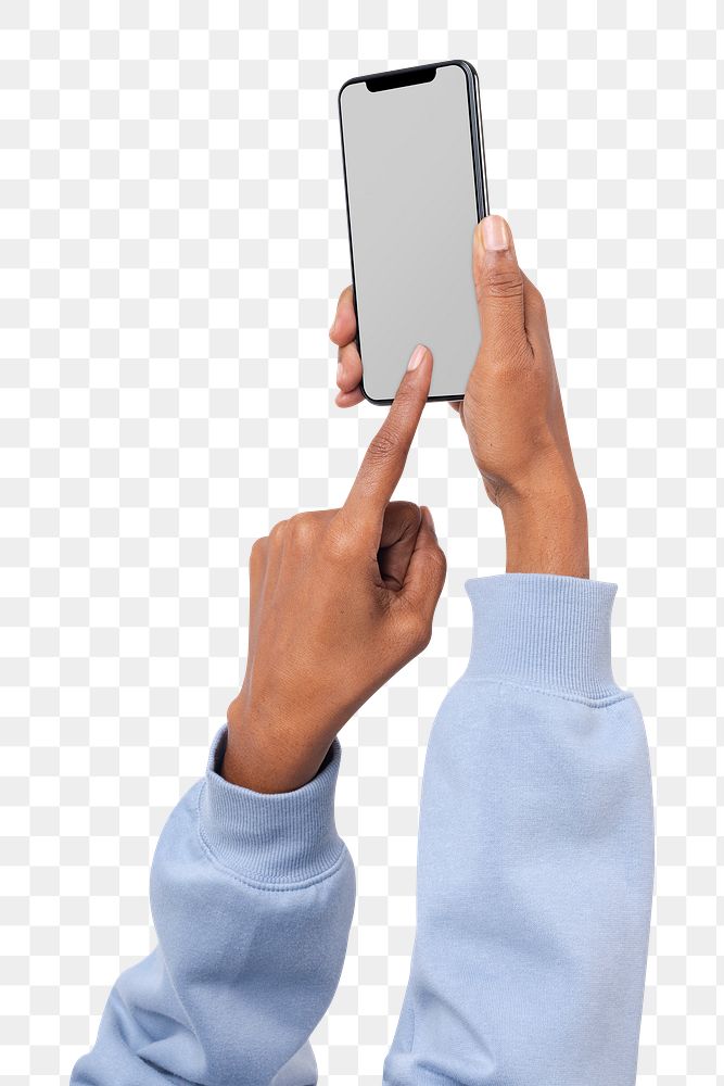 Png raised hand mockup using smartphone