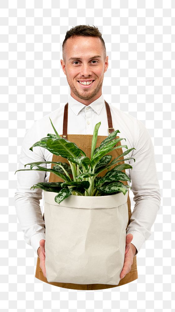 Smiling plantsman png sticker, transparent background