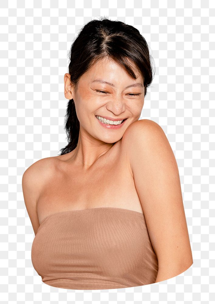 Happy Asian woman png sticker, transparent background